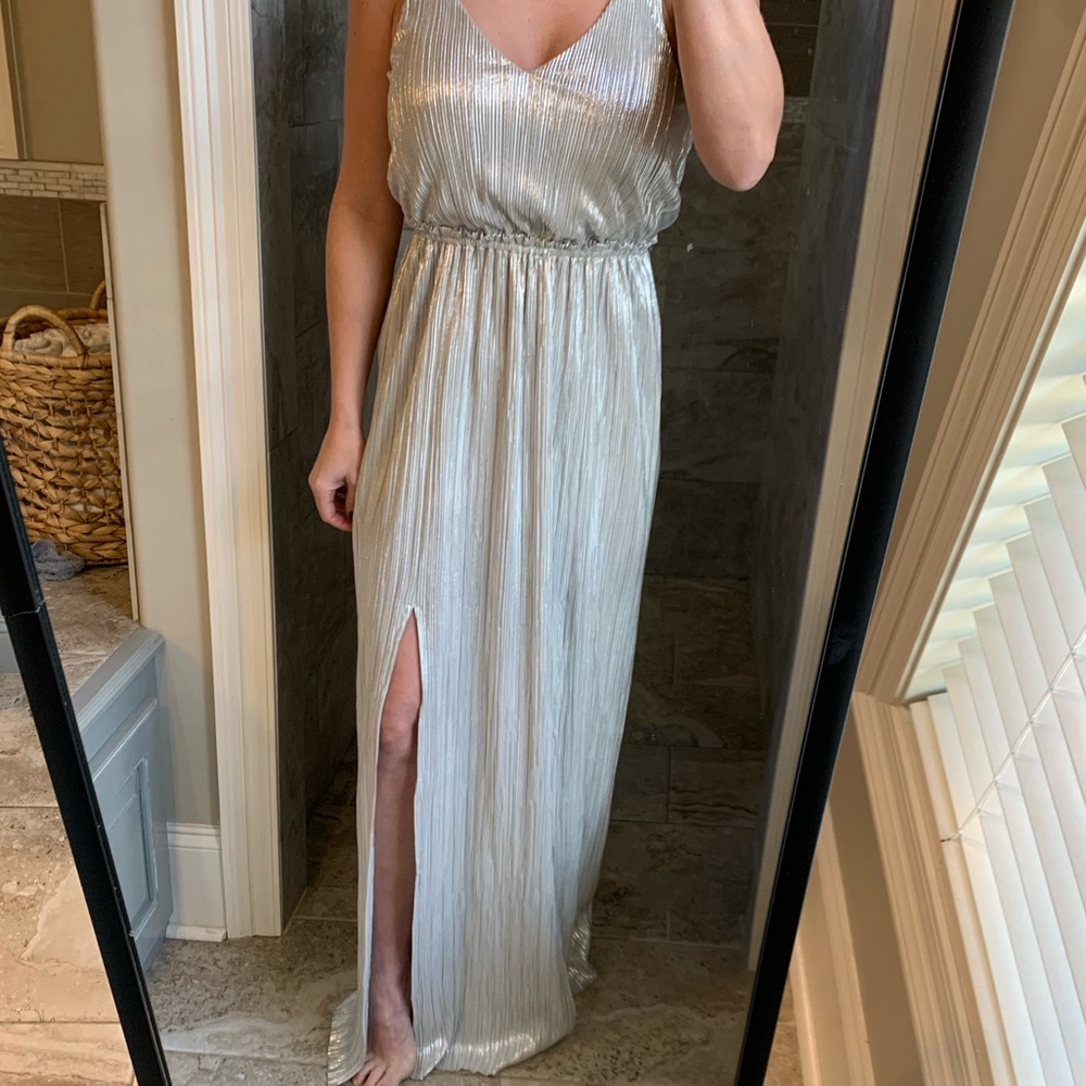 BCBG long metallic silver dress